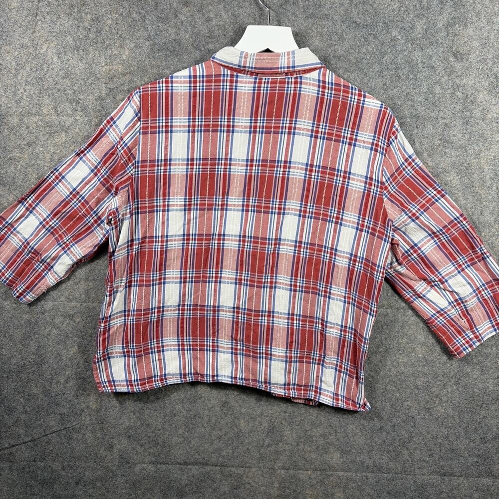Alfred Dunner Women's‎ Red Plaid 3/4 Sleeve Button Front Top Floral Beading 18P - Picture 8 of 10